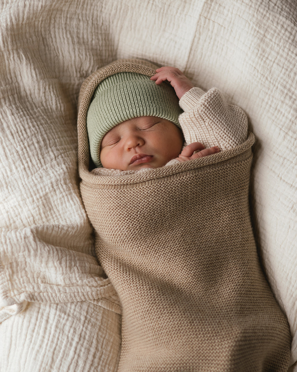 Hvid beanie Fonzie newborn - Mint