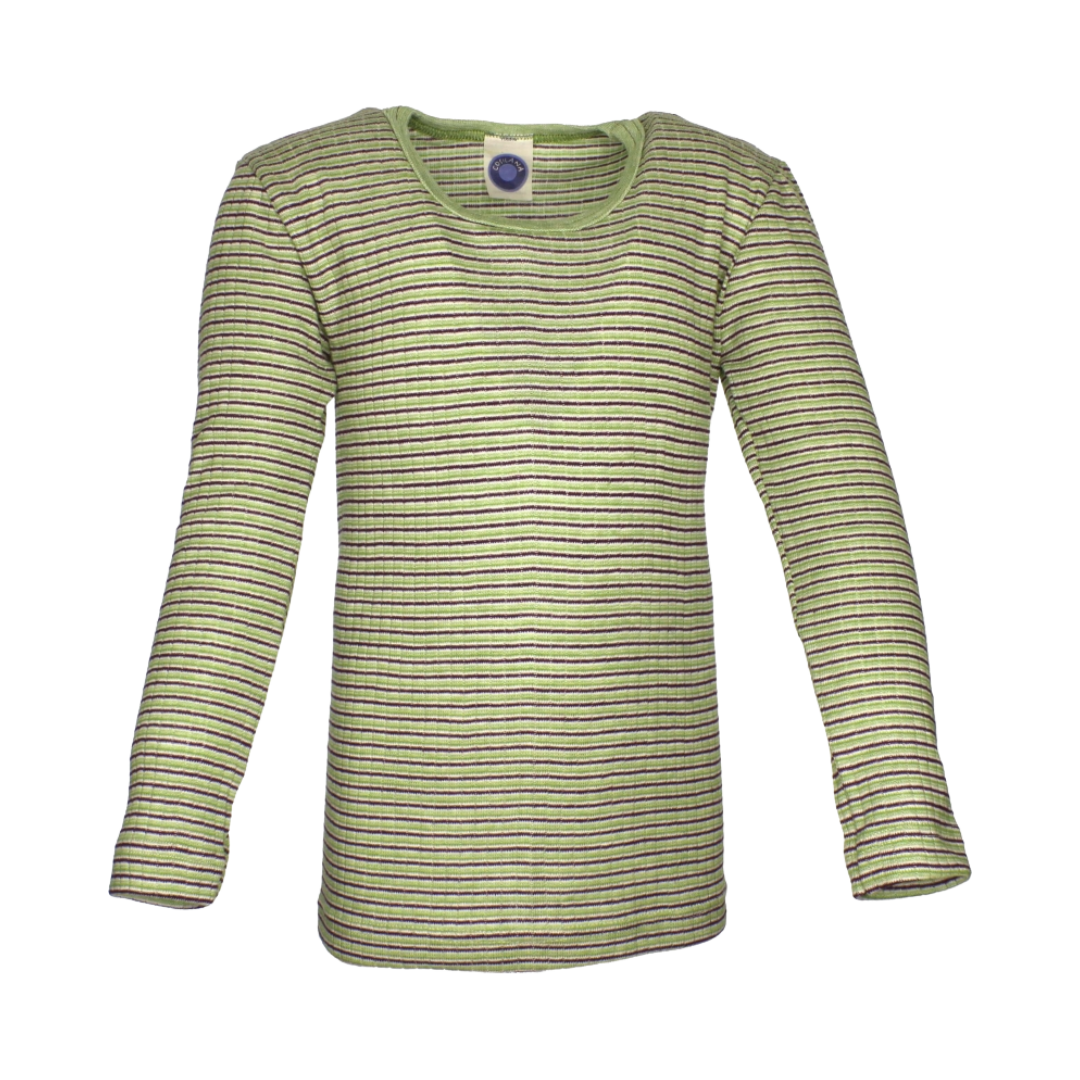 Cosilana wol/zijde/katoen longsleeve - Green / Plum / Natural