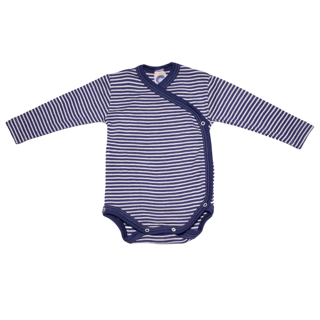Cosilana wol/zijde wikkelromper – Navy / Natural