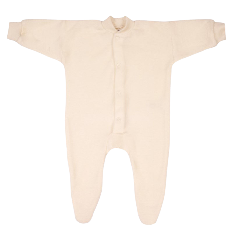 Cosilana Wollfrottee-Schlafanzug mit Füßen - Natur