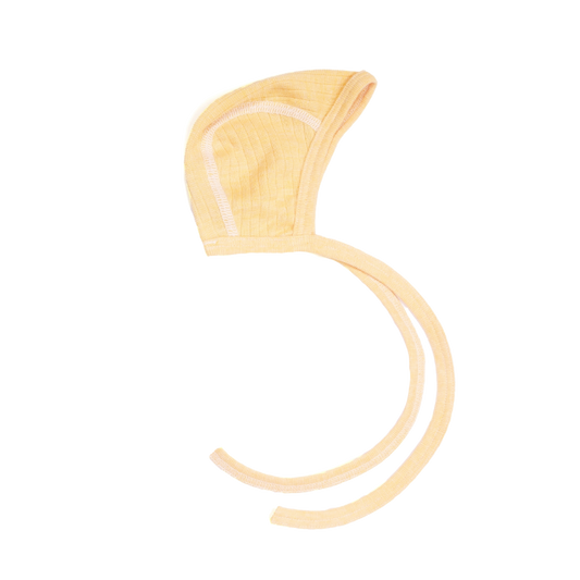 Cosilana Mütze aus Wolle/Seide/Baumwolle mit Schleife - Gelb