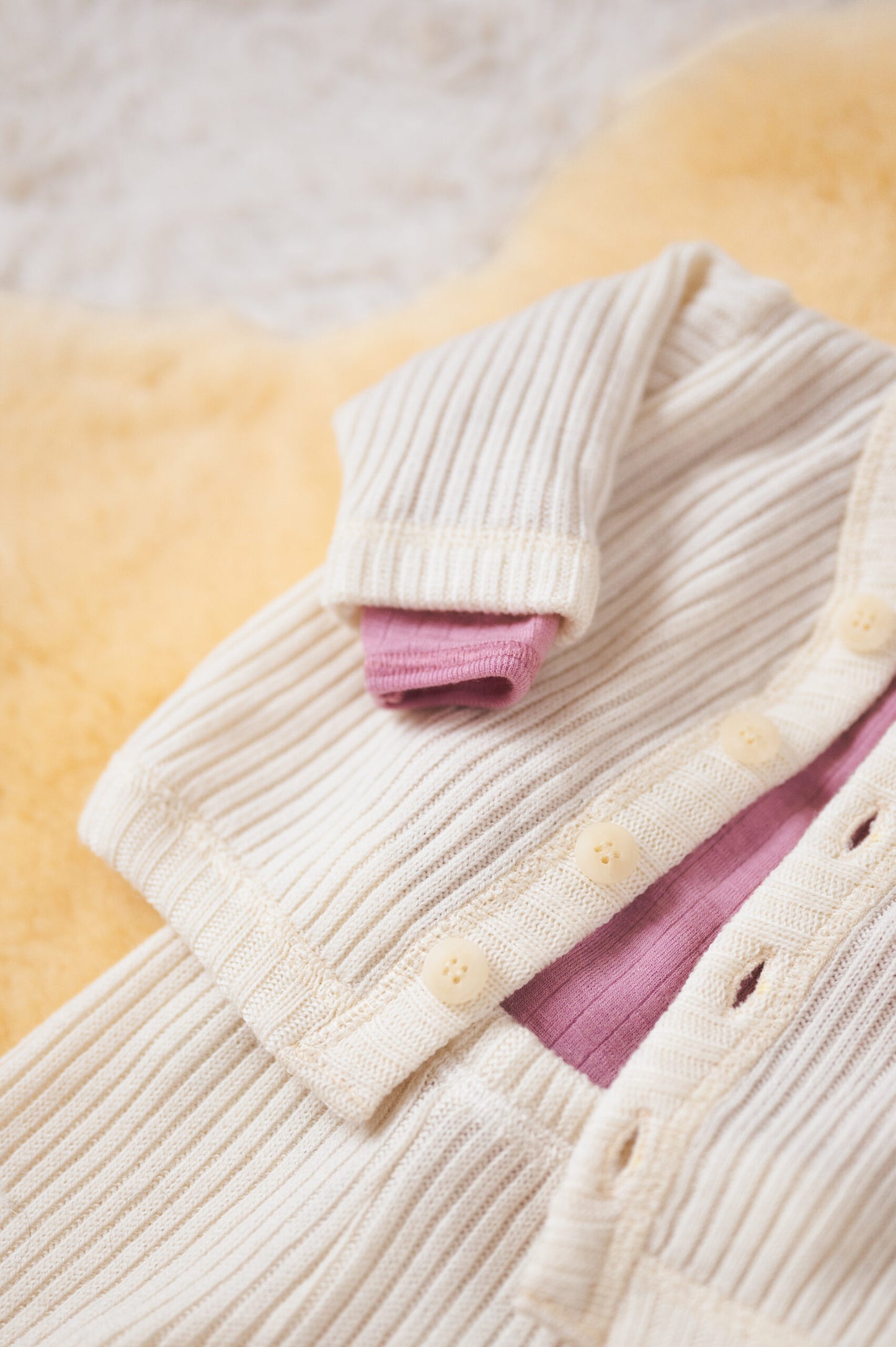 Joha knitted wool ribbed cardigan - Natural