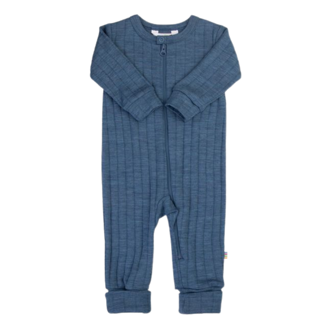 Joha wol/zijde jumpsuit met omslagvoetjes - Blue Melange
