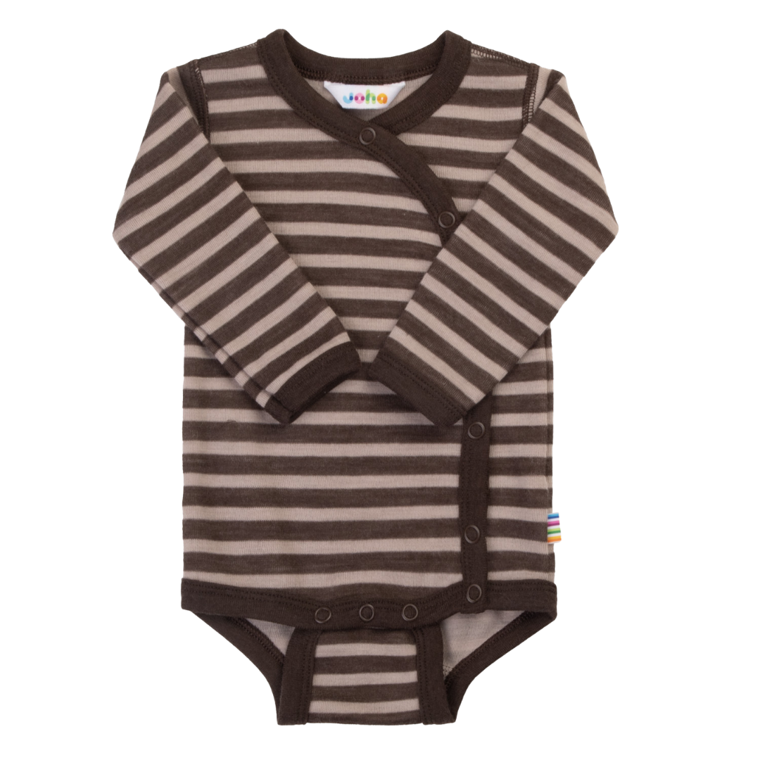 Joha wollen wikkelromper gestreept - Dark Brown