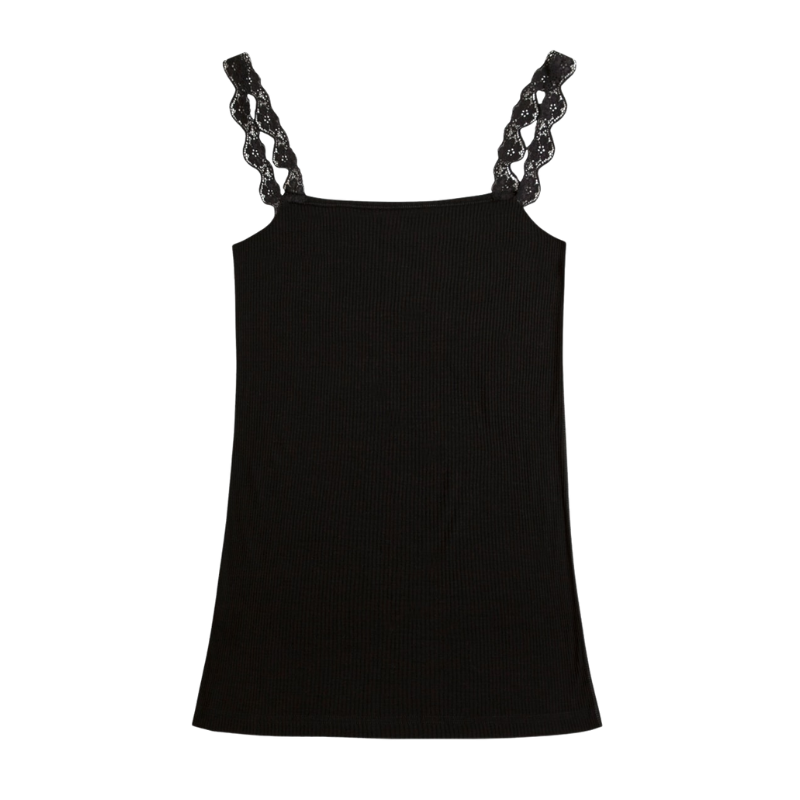 Joha wool/silk top rib ladies - Black