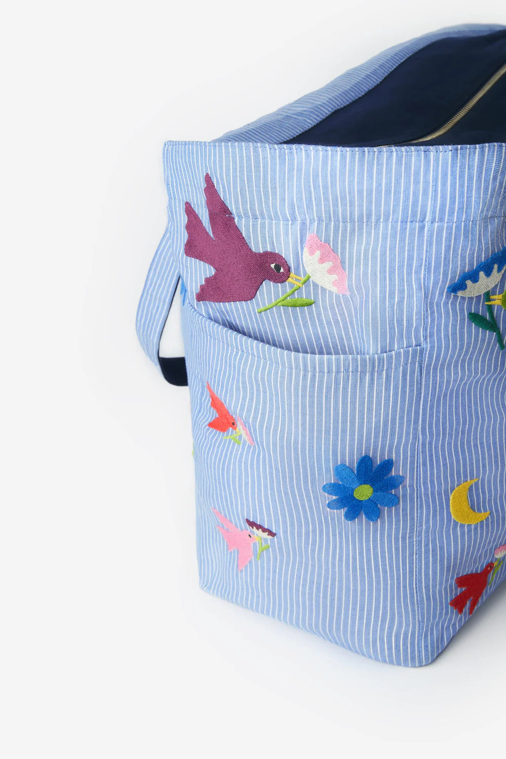 26 PARADIS Wickeltasche – bestickte Baumwolle – Mehrfarbige Vögel