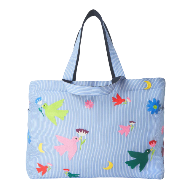26 PARADIS Wickeltasche – bestickte Baumwolle – Mehrfarbige Vögel
