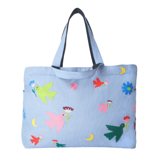 26 PARADIS Wickeltasche – bestickte Baumwolle – Mehrfarbige Vögel