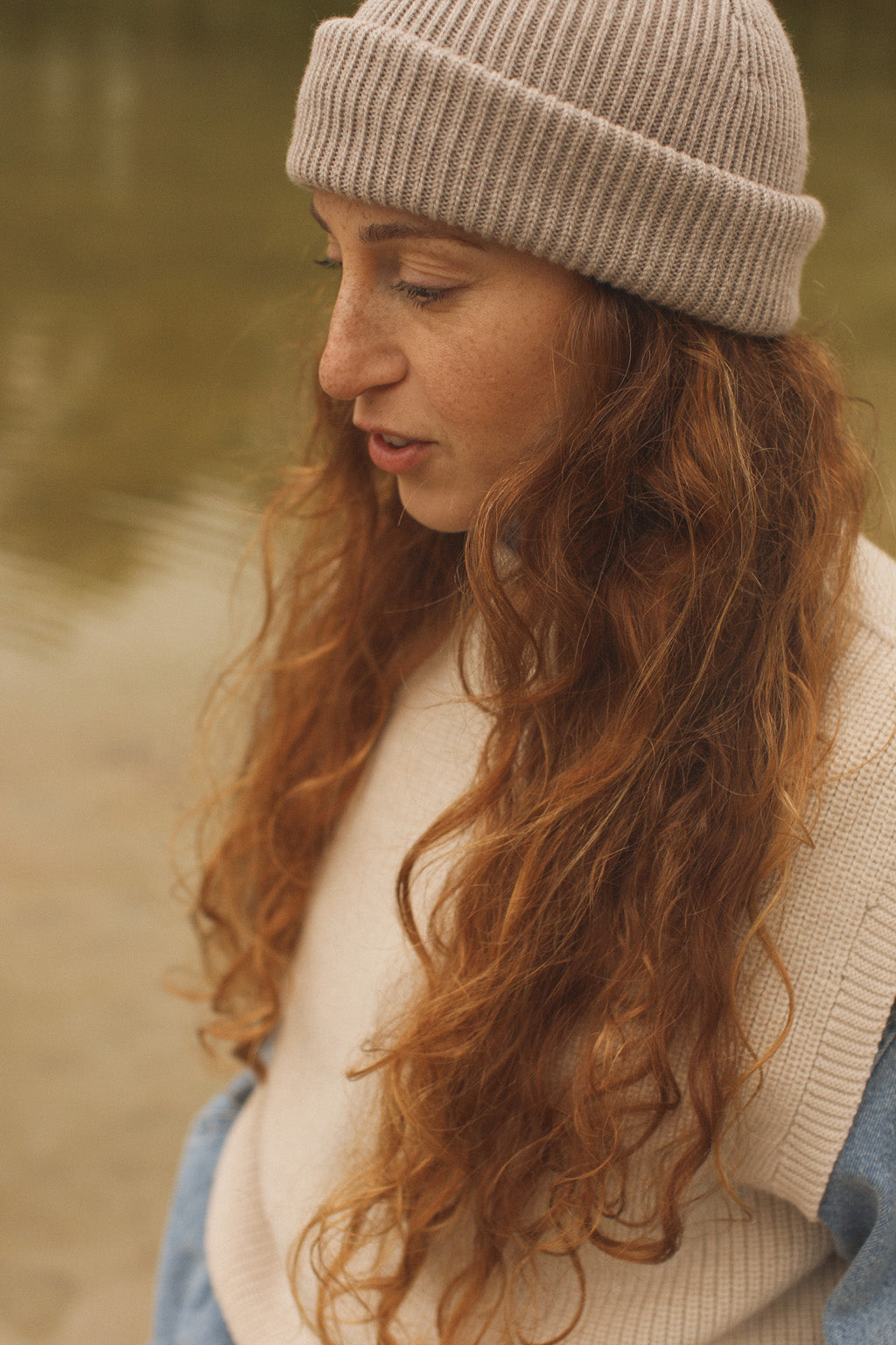 Hvid beanie Fonzie adult - Pebble