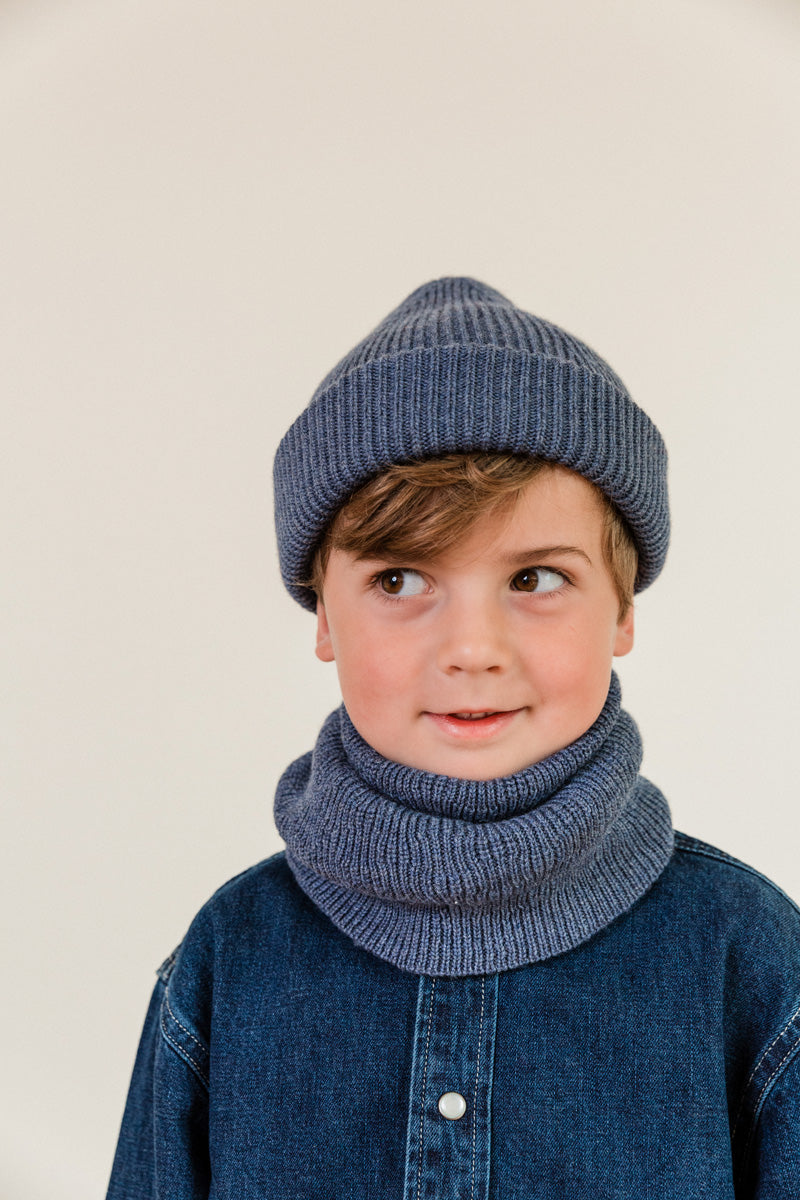 Hvid beanie Fonzie kids - Denim