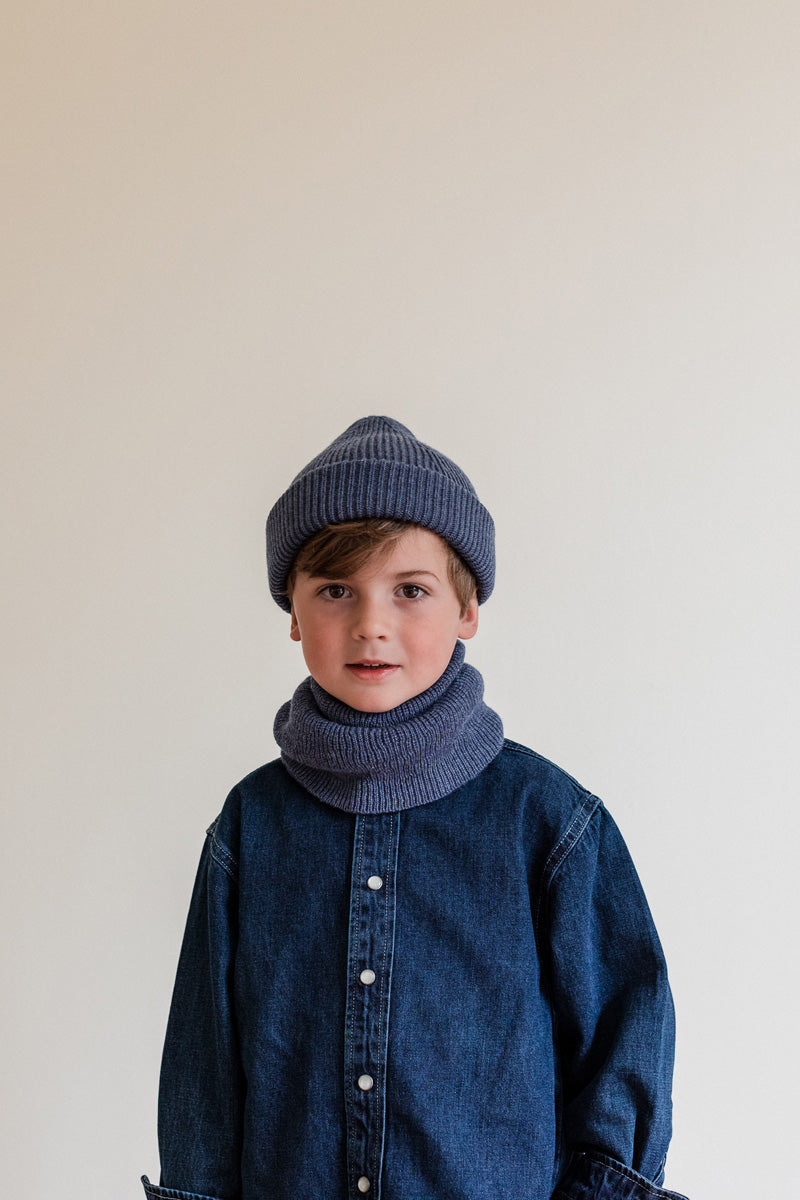 Hvid beanie Fonzie kids - Denim