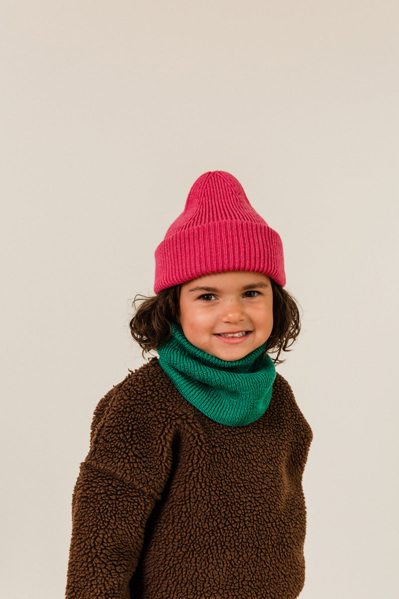 Hvid beanie Fonzie kids - Fuchsia