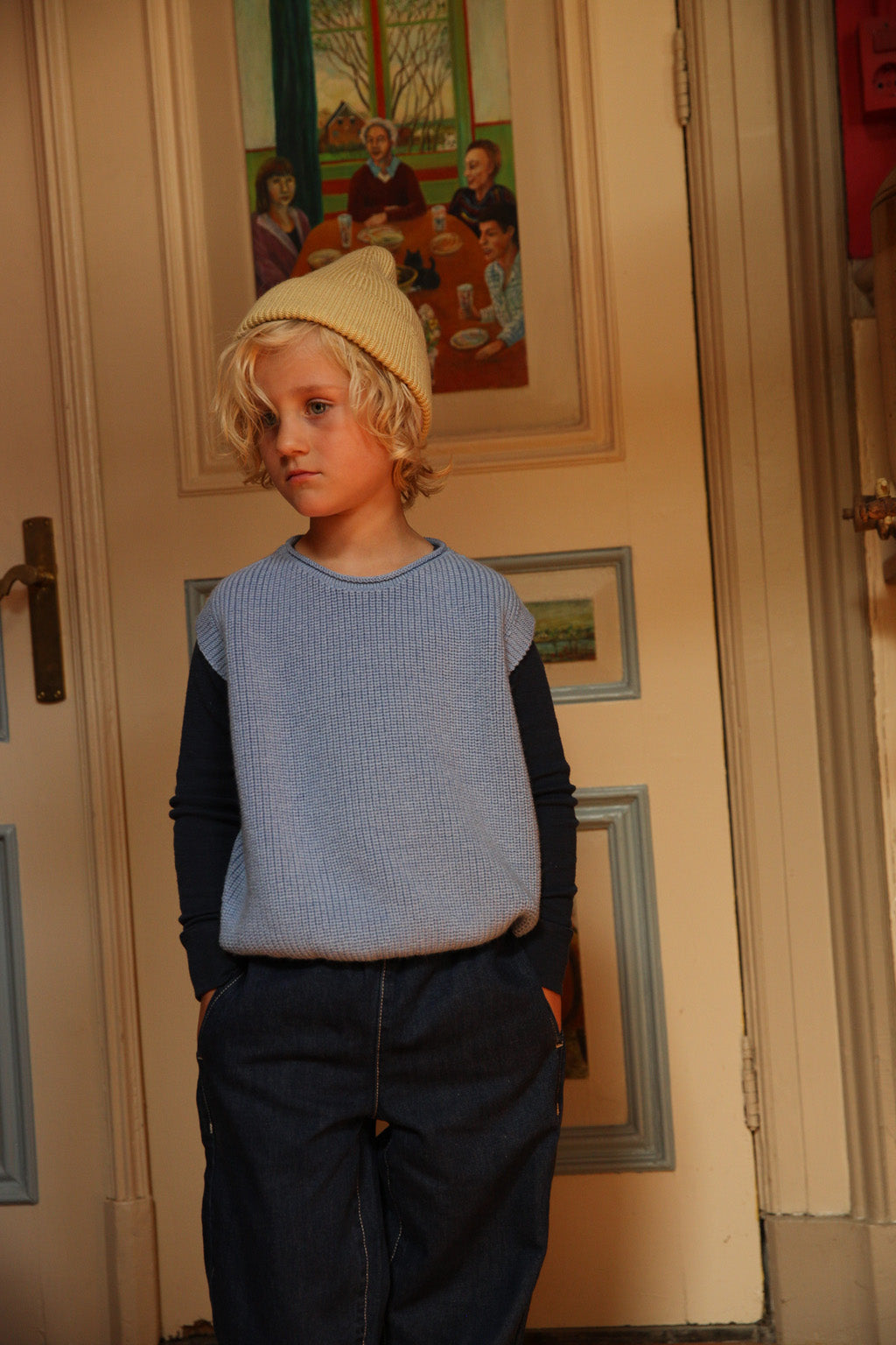 Hvid beanie Fonzie kids - Light Yellow