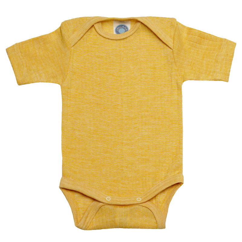 Cosilana Wolle/Seide/Baumwolle Strampler Kurzarm – Gelb