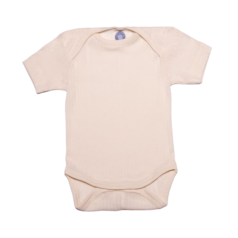 Cosilana Wolle/Seide/Baumwolle Strampler Kurzarm – Natur