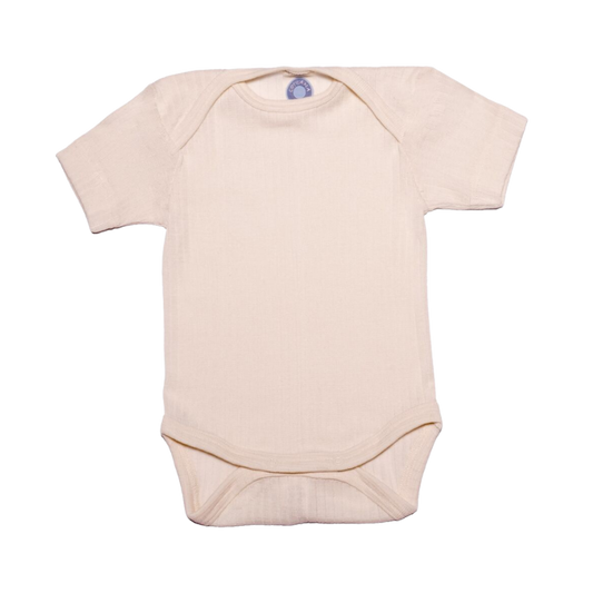 Cosilana Wolle/Seide/Baumwolle Strampler Kurzarm – Natur