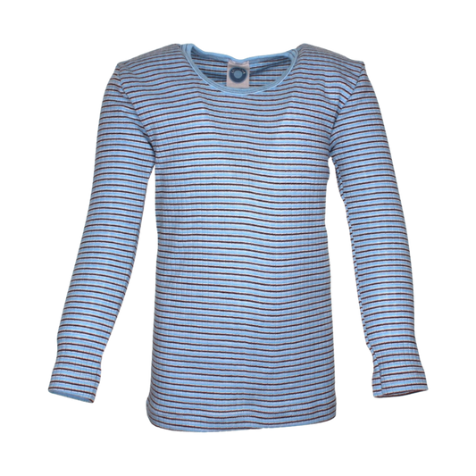 Cosilana wol/zijde/katoen longsleeve - Sky Blue / Brown / Natural