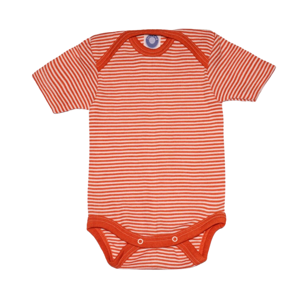 Cosilana Wool/Silk Short Sleeve Bodysuit – Saffron / Natural