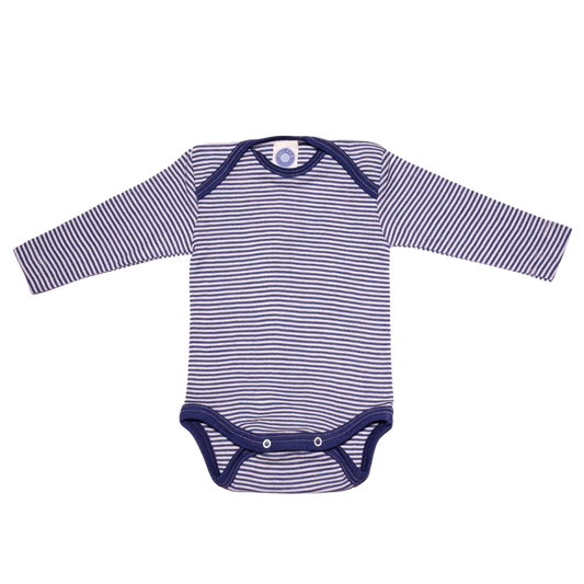 Cosilana Wolle/Seide Strampler langarm – Navy / Natur