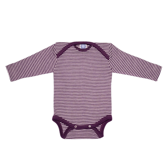 Cosilana Wolle/Seide Body langarm – Pflaume / Natur