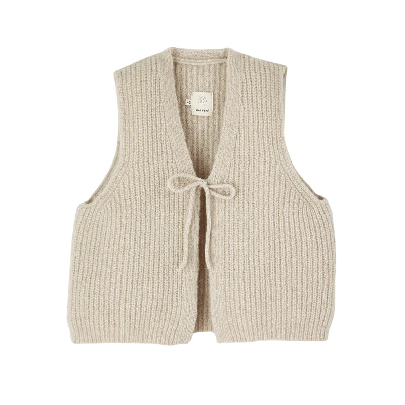 HALFEN Alpaka Damenweste mit Schleife - Beige