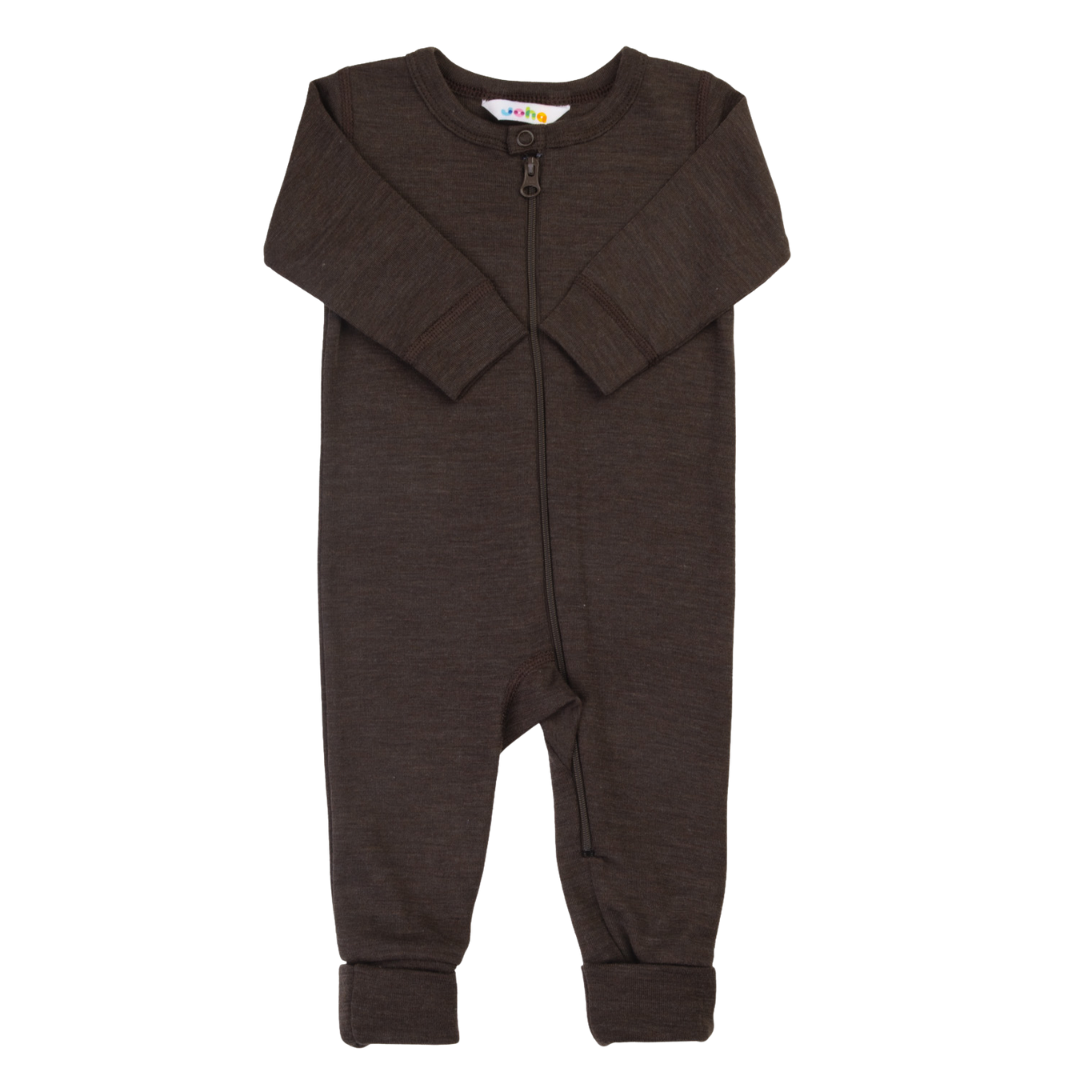 Joha wol/zijde jumpsuit met omslagvoetjes - Dark Brown