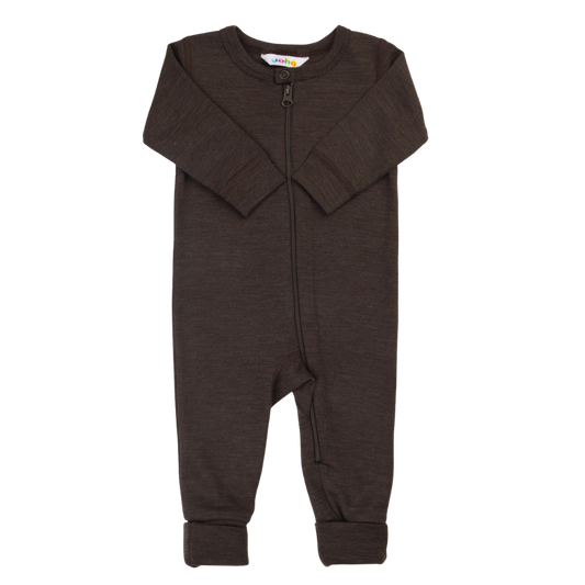 Joha wol/zijde jumpsuit met omslagvoetjes - Dark Brown