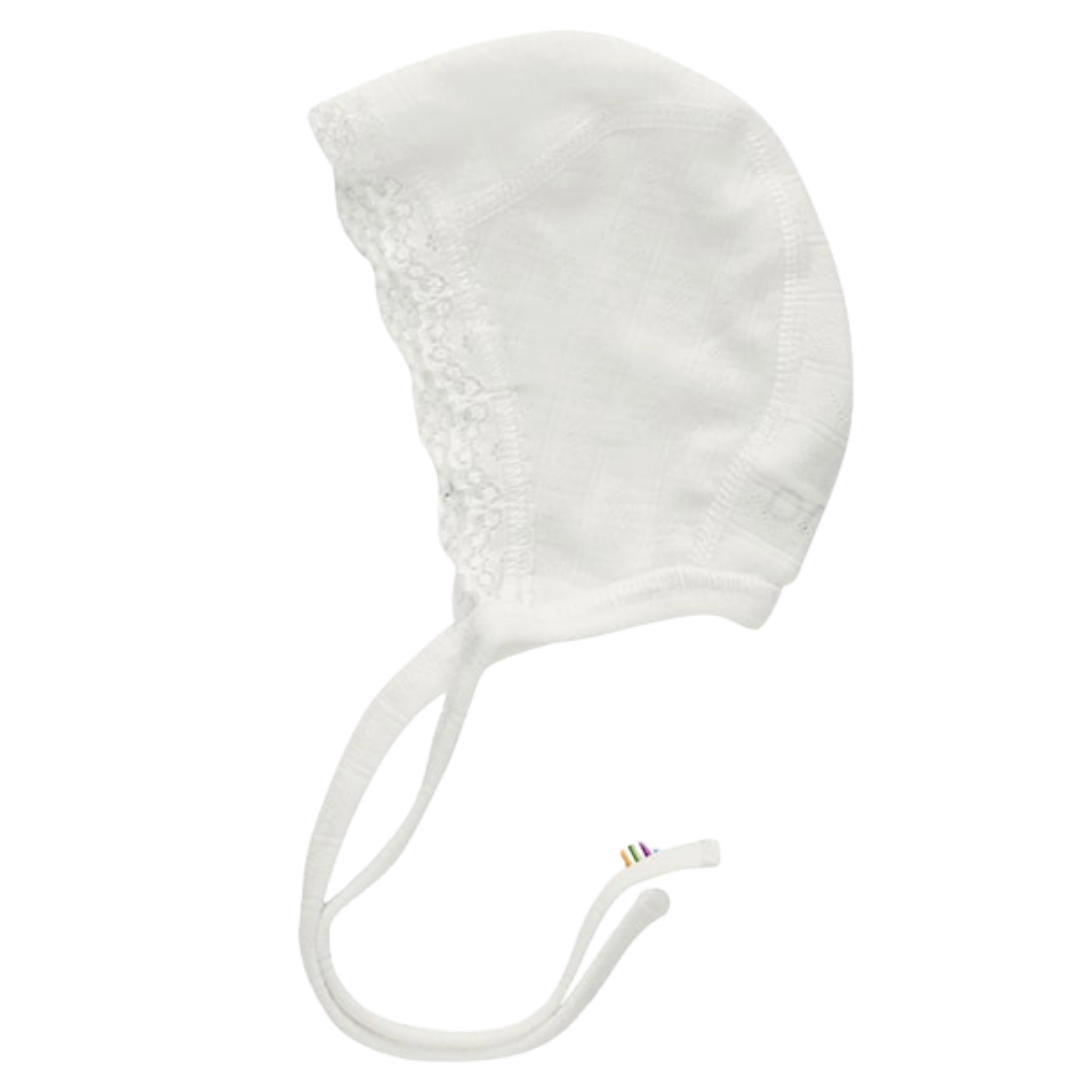 Joha wol/zijde strikmutsje pointelle  - Off White