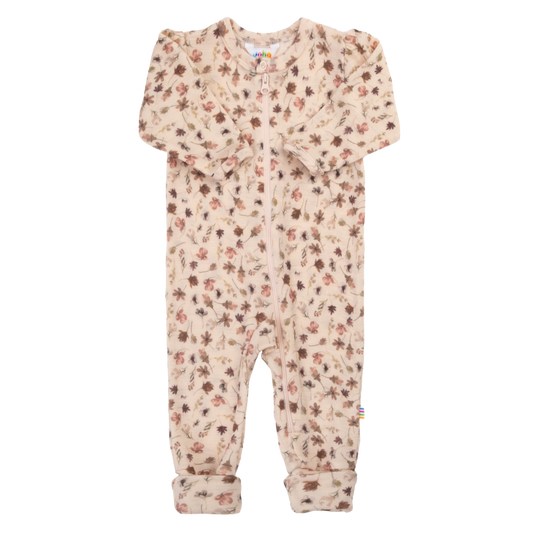 Joha wollen jumpsuit met pofmouwtjes & omslagvoetjes gebloemd - Light Pink