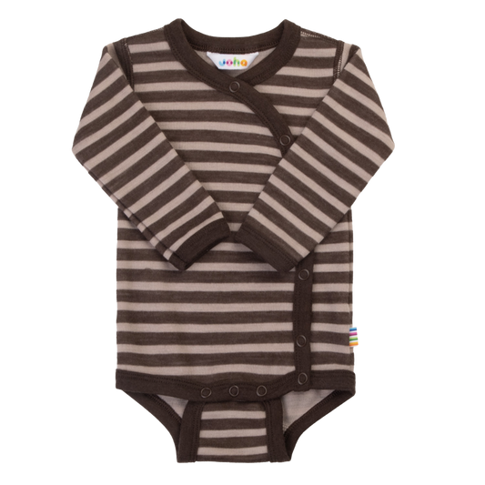 Joha wollen wikkelromper gestreept - Dark Brown