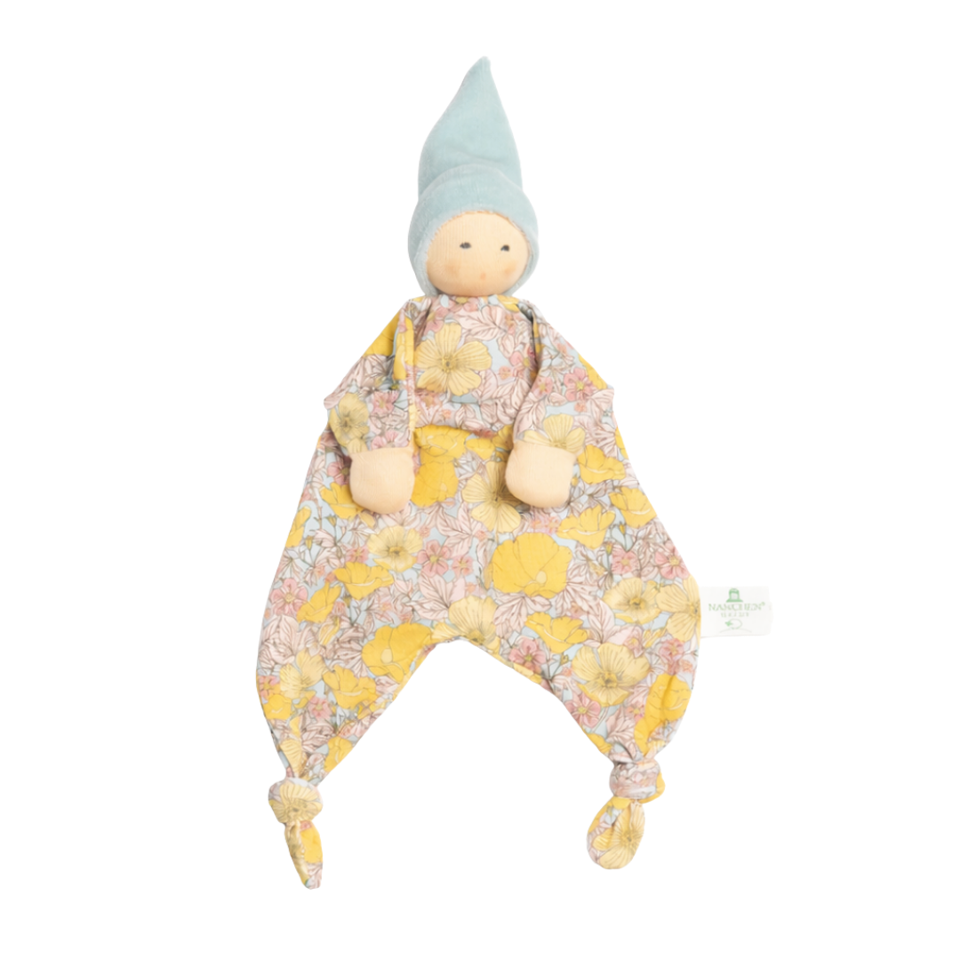 Nänchen Natur gebloemd knuffeldoekje - Hellblau