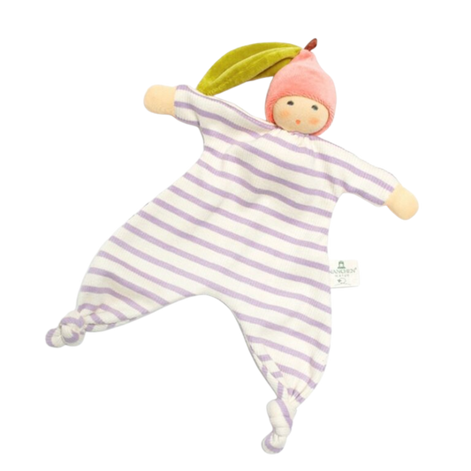 Nänchen Natur knuffeldoekje lila gestreept - Kleiner Pfirsich