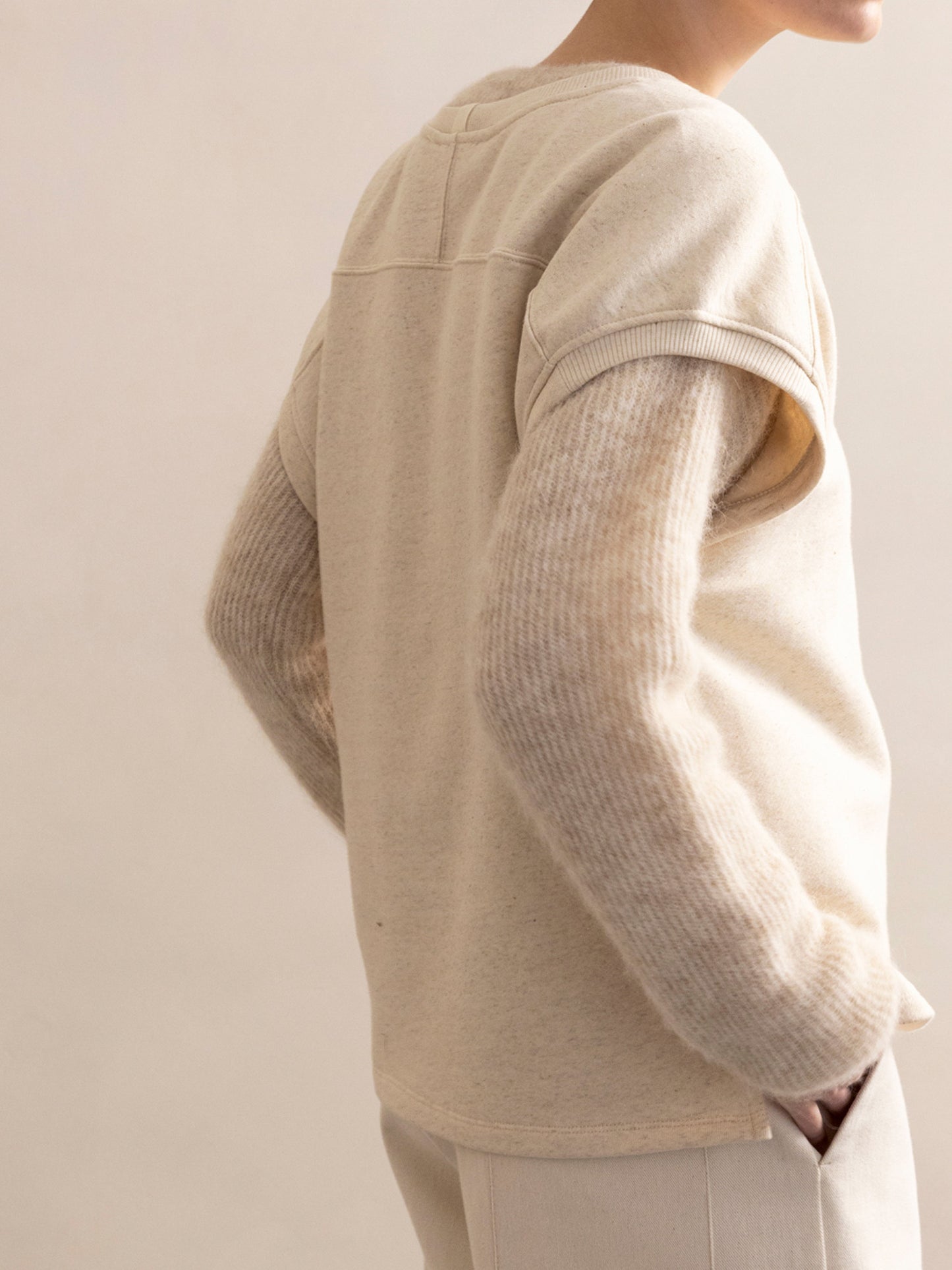 PHAE mouwloze sweater bio katoen / linnenmix dames - Naturel