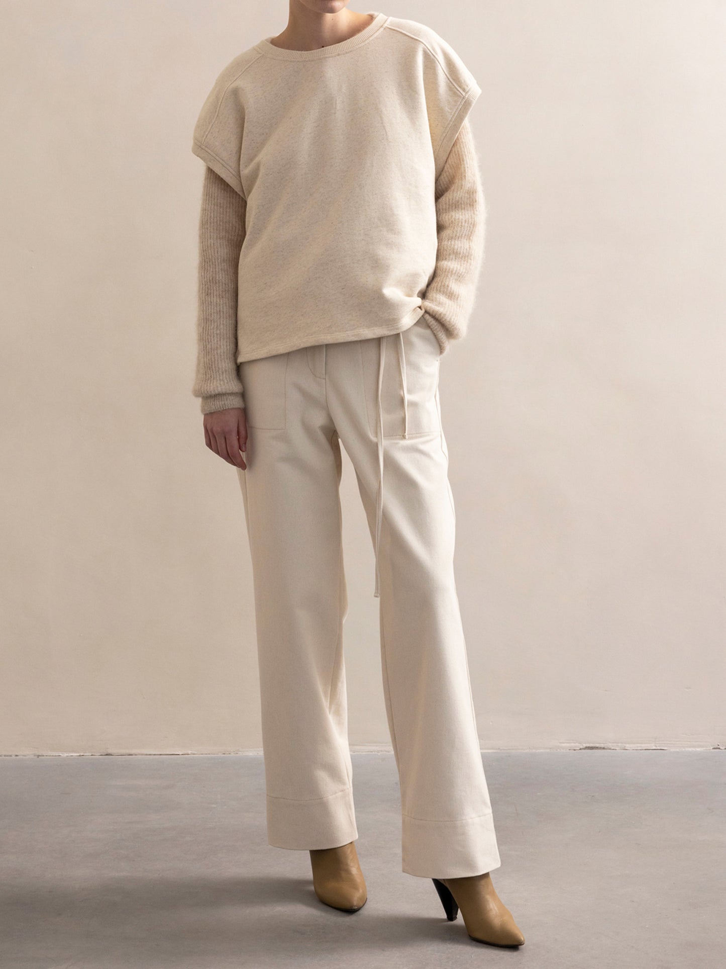 PHAE mouwloze sweater bio katoen / linnenmix dames - Naturel