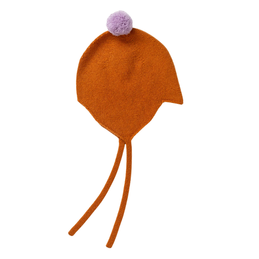 Rosie Sugden kasjmier strikmutsje met pom-pom - Ginger / Lupin
