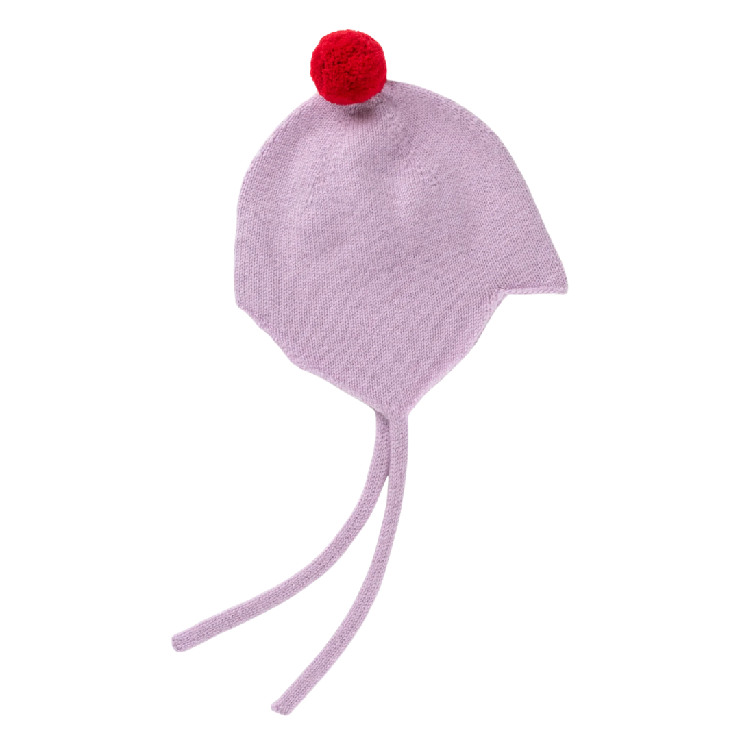 Rosie Sugden kasjmier strikmutsje met pom-pom - Lupin / Chianti