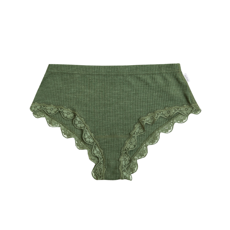 Joha Wolle/Seide Hipster Rib Damen - Olivgrün